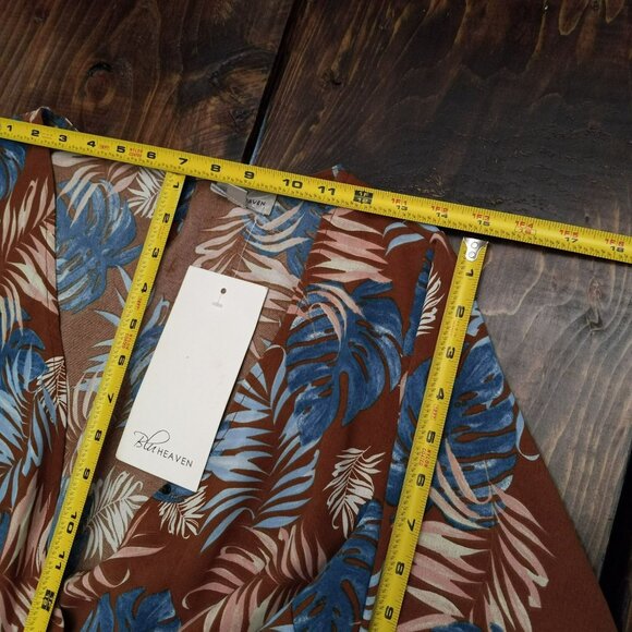 Blu Heaven Maxi Dress Women Small Tropical Beachy Boho V Neck‎ Brown Blue NWT - Picture 10 of 10